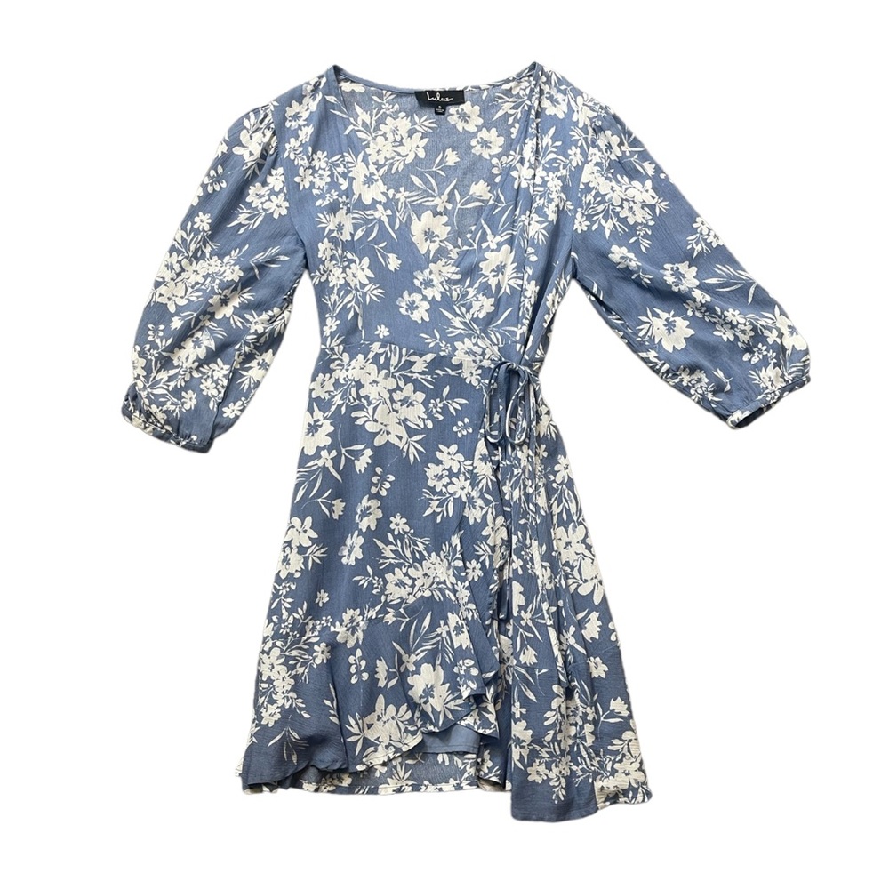 Lulu’s Floral in This Together Dusty Blue Floral Print Wrap Dress - Picture 11 of 14